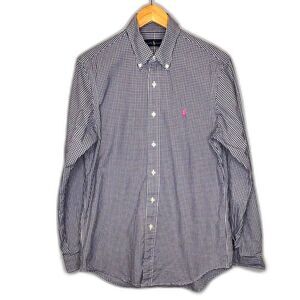 Ralph Lauren Mens Blue Gingham Pink Pony Button Down Shirt Long Sleeve Preppy